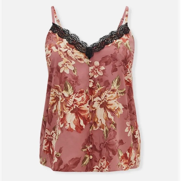 Torrid Lace Button Cami V Neck Sleeveless Walnut Floral and Black Size 1 - Picture 3 of 4